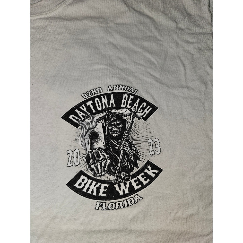 Gildan Daytona Beach Bike Week 2023 T-Shirt XL Cream Grim Reaper 82nd Annual